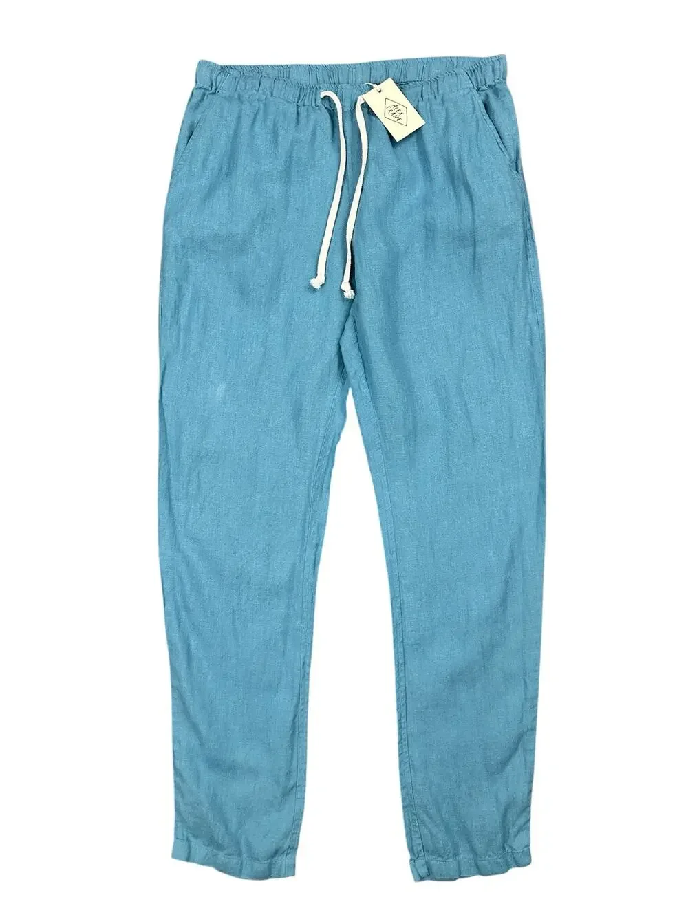 Alex Crane Bo Drawstring Linen Pants Blue — Size Medium